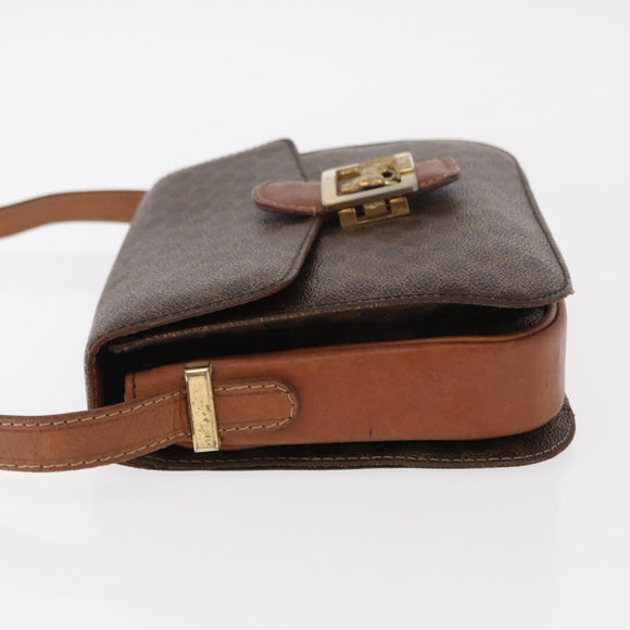 CELINE Macadam Canvas Horse Carriage Bag PVC Leather Brown Gold Auth 159345