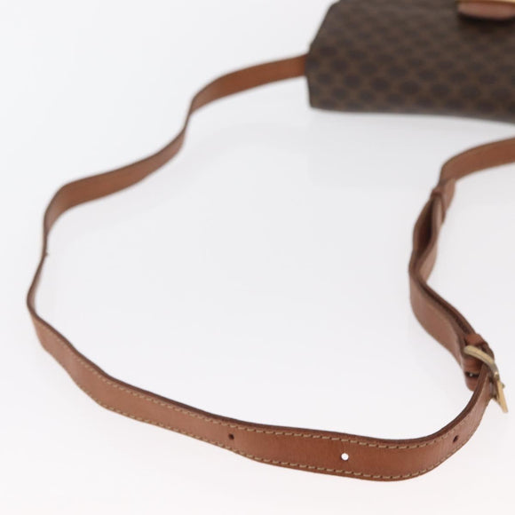 CELINE Macadam Canvas Horse Carriage Bag PVC Leather Brown Gold Auth 159345