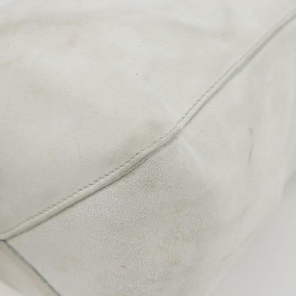 GUCCI Hand Bag Suede White Gold Auth 159346