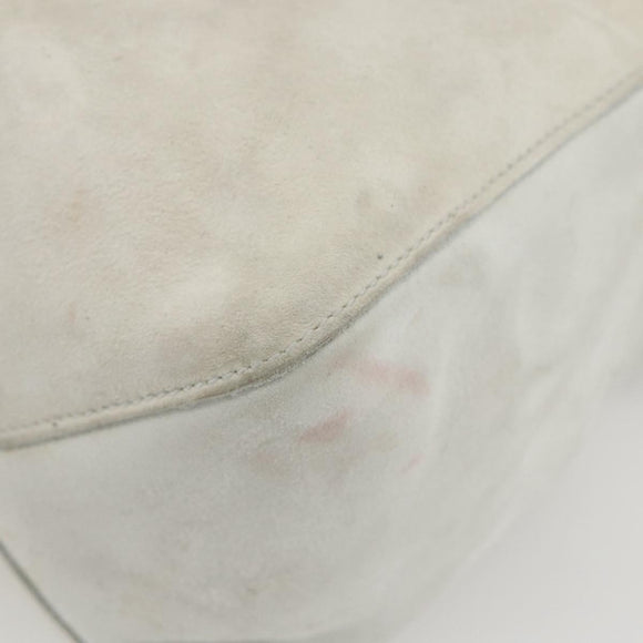 GUCCI Hand Bag Suede White Gold Auth 159346