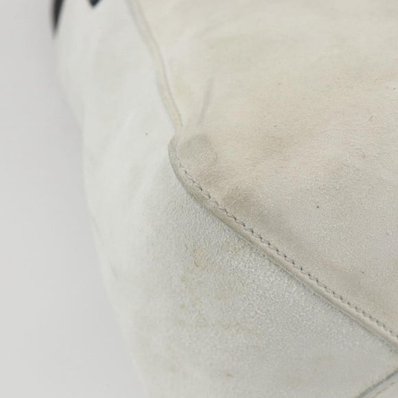 GUCCI Hand Bag Suede White Gold Auth 159346