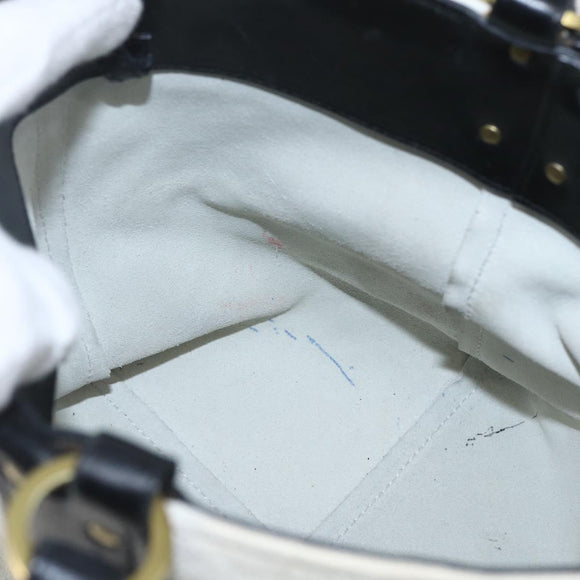 GUCCI Hand Bag Suede White Gold Auth 159346