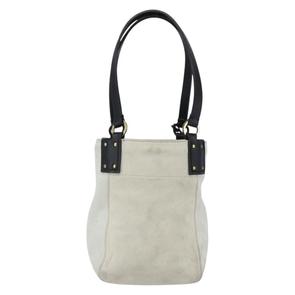 GUCCI Hand Bag Suede White Gold Auth 159346