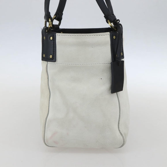 GUCCI Hand Bag Suede White Gold Auth 159346