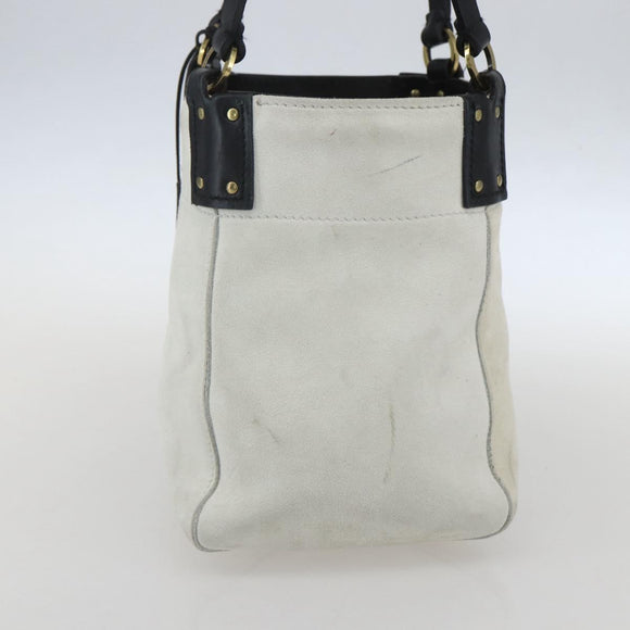 GUCCI Hand Bag Suede White Gold Auth 159346