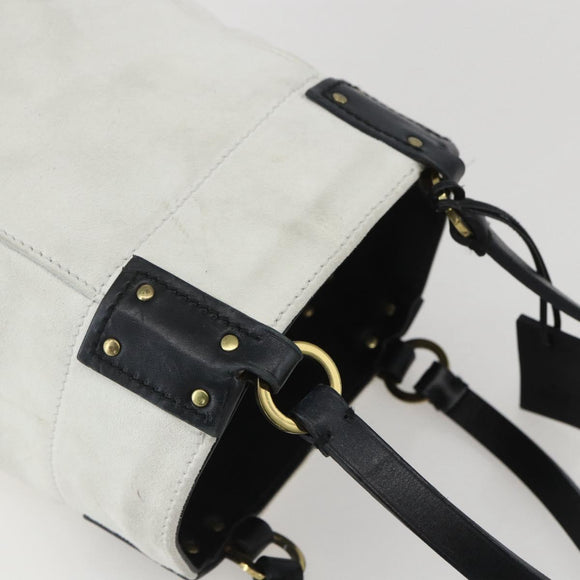 GUCCI Hand Bag Suede White Gold Auth 159346