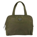 PRADA Hand Bag Nylon Khaki Silver Auth 159348-13
