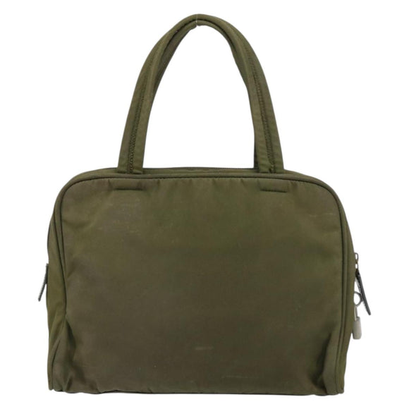 PRADA Hand Bag Nylon Khaki Silver Auth 159348