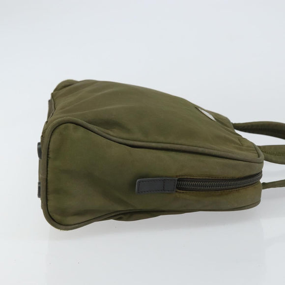 PRADA Hand Bag Nylon Khaki Silver Auth 159348