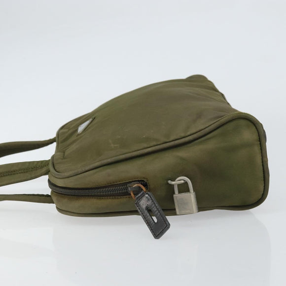 PRADA Hand Bag Nylon Khaki Silver Auth 159348