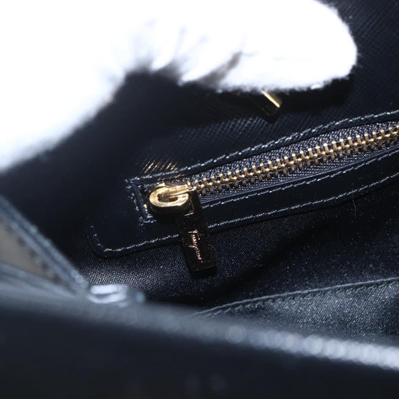 Salvatore Ferragamo Chain Vala Shoulder Bag Leather Black Gold Auth 159349