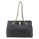 Salvatore Ferragamo Chain Vala Shoulder Bag Leather Black Gold Auth 159349-13