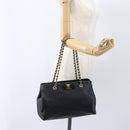 Salvatore Ferragamo Chain Vala Shoulder Bag Leather Black Gold Auth 159349-25