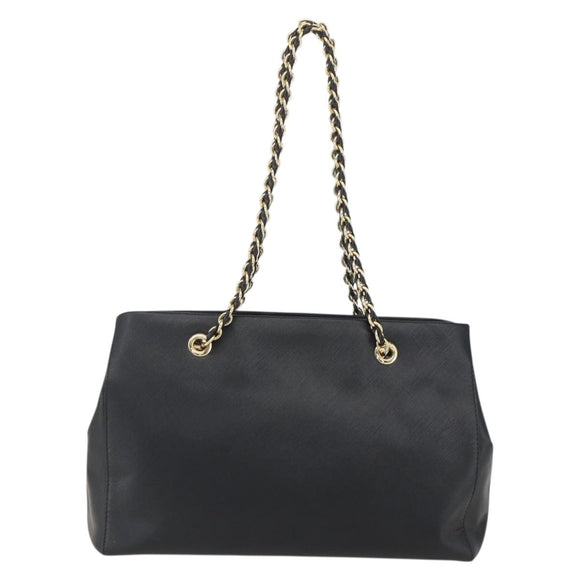 Salvatore Ferragamo Chain Vala Shoulder Bag Leather Black Gold Auth 159349