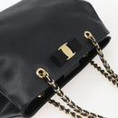 Salvatore Ferragamo Chain Vala Shoulder Bag Leather Black Gold Auth 159349-6
