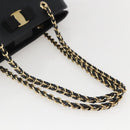 Salvatore Ferragamo Chain Vala Shoulder Bag Leather Black Gold Auth 159349-7
