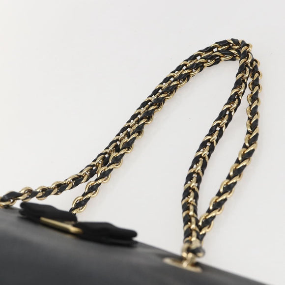 Salvatore Ferragamo Chain Vala Shoulder Bag Leather Black Gold Auth 159349