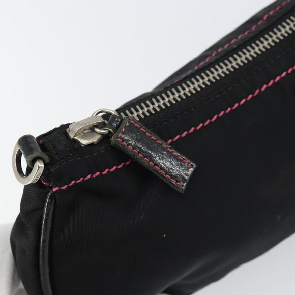 PRADA Accessory Pouch Nylon Black Silver Auth 159350