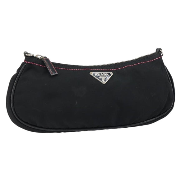 PRADA Accessory Pouch Nylon Black Silver Auth 159350