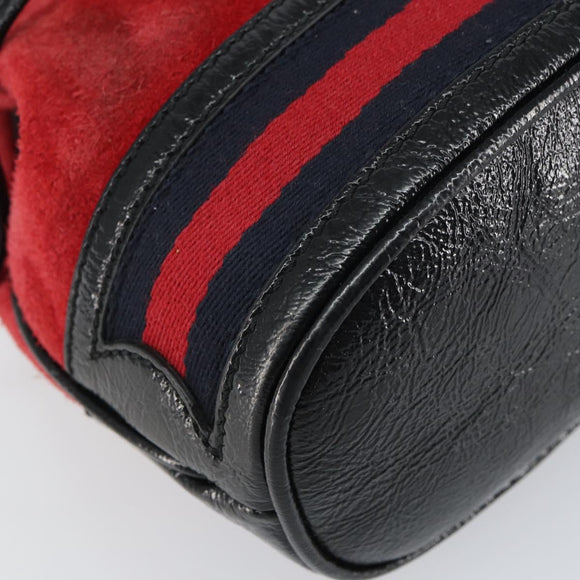 GUCCI Sherry Line Shoulder Bag Suede Red Gold Navy 550620 Auth 159356