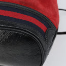 GUCCI Sherry Line Shoulder Bag Suede Red Gold Navy 550620 Auth 159356-15