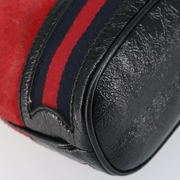 GUCCI Sherry Line Shoulder Bag Suede Red Gold Navy 550620 Auth 159356