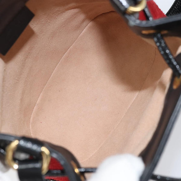 GUCCI Sherry Line Shoulder Bag Suede Red Gold Navy 550620 Auth 159356