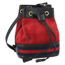 GUCCI Sherry Line Shoulder Bag Suede Red Gold Navy 550620 Auth 159356-1