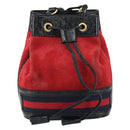 GUCCI Sherry Line Shoulder Bag Suede Red Gold Navy 550620 Auth 159356-13