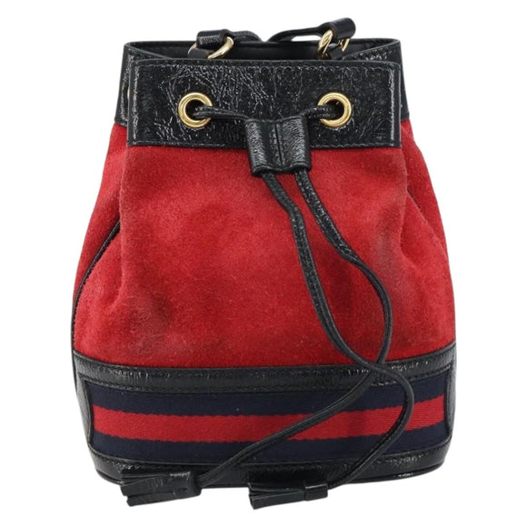 GUCCI Sherry Line Shoulder Bag Suede Red Gold Navy 550620 Auth 159356