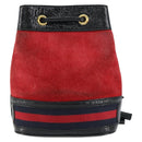 GUCCI Sherry Line Shoulder Bag Suede Red Gold Navy 550620 Auth 159356-2