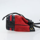 GUCCI Sherry Line Shoulder Bag Suede Red Gold Navy 550620 Auth 159356-3