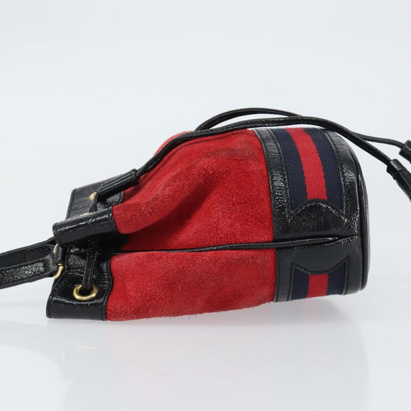 GUCCI Sherry Line Shoulder Bag Suede Red Gold Navy 550620 Auth 159356