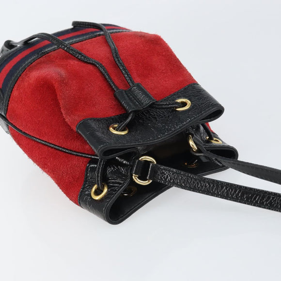 GUCCI Sherry Line Shoulder Bag Suede Red Gold Navy 550620 Auth 159356