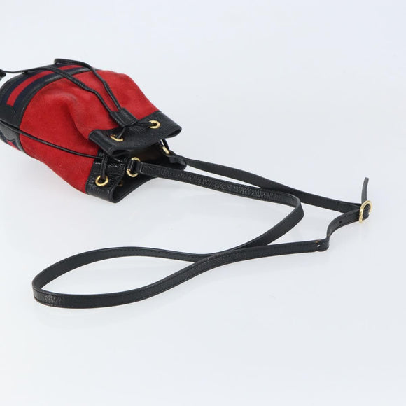 GUCCI Sherry Line Shoulder Bag Suede Red Gold Navy 550620 Auth 159356