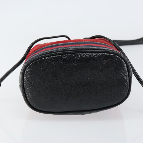 GUCCI Sherry Line Shoulder Bag Suede Red Gold Navy 550620 Auth 159356