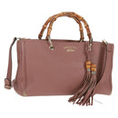GUCCI Bamboo Hand Bag Leather 2way Pink Gold 323660 Auth 159357-1