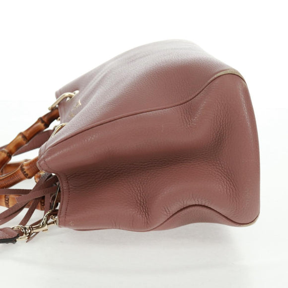 GUCCI Bamboo Hand Bag Leather 2way Pink Gold 323660 Auth 159357