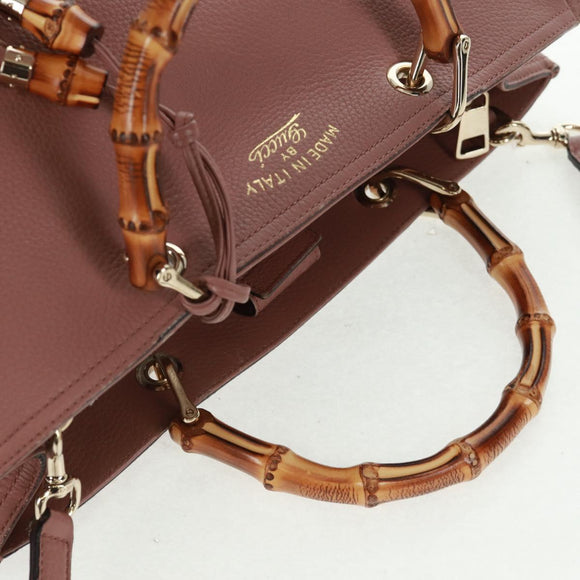 GUCCI Bamboo Hand Bag Leather 2way Pink Gold 323660 Auth 159357