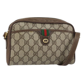 GUCCI GG Supreme Web Sherry Line Shoulder Bag PVC Beige Gold 116 02 089 Auth 159358