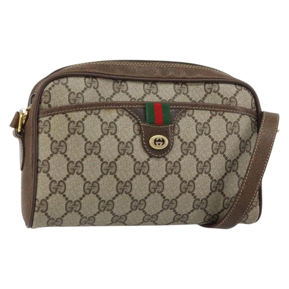 GUCCI GG Supreme Web Sherry Line Shoulder Bag PVC Beige Gold 116 02 089 Auth 159358
