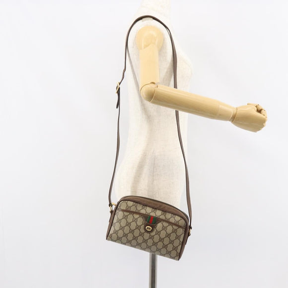 GUCCI GG Supreme Web Sherry Line Shoulder Bag PVC Beige Gold 116 02 089 Auth 159358