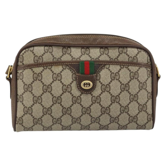 GUCCI GG Supreme Web Sherry Line Shoulder Bag PVC Beige Gold 116 02 089 Auth 159358