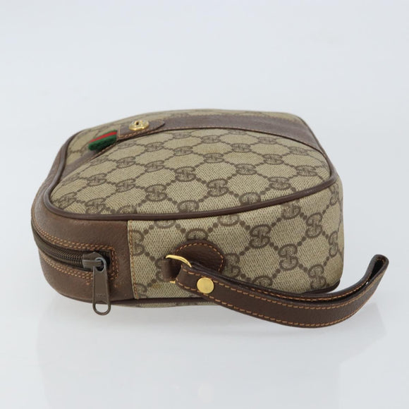 GUCCI GG Supreme Web Sherry Line Clutch Bag Beige Gold 156 01 034 Auth 159359