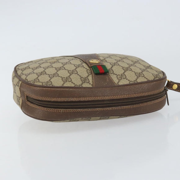 GUCCI GG Supreme Web Sherry Line Clutch Bag Beige Gold 156 01 034 Auth 159359