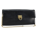 Salvatore Ferragamo Chain Gancini Shoulder Bag Leather Black Gold Auth 159360-1
