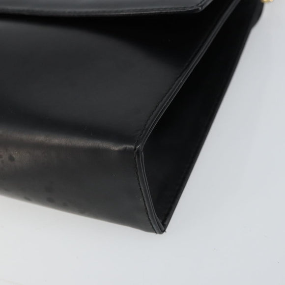 Salvatore Ferragamo Chain Gancini Shoulder Bag Leather Black Gold Auth 159360
