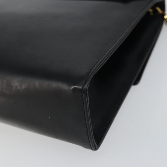 Salvatore Ferragamo Chain Gancini Shoulder Bag Leather Black Gold Auth 159360
