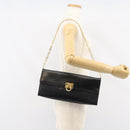 Salvatore Ferragamo Chain Gancini Shoulder Bag Leather Black Gold Auth 159360-22