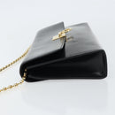 Salvatore Ferragamo Chain Gancini Shoulder Bag Leather Black Gold Auth 159360-4